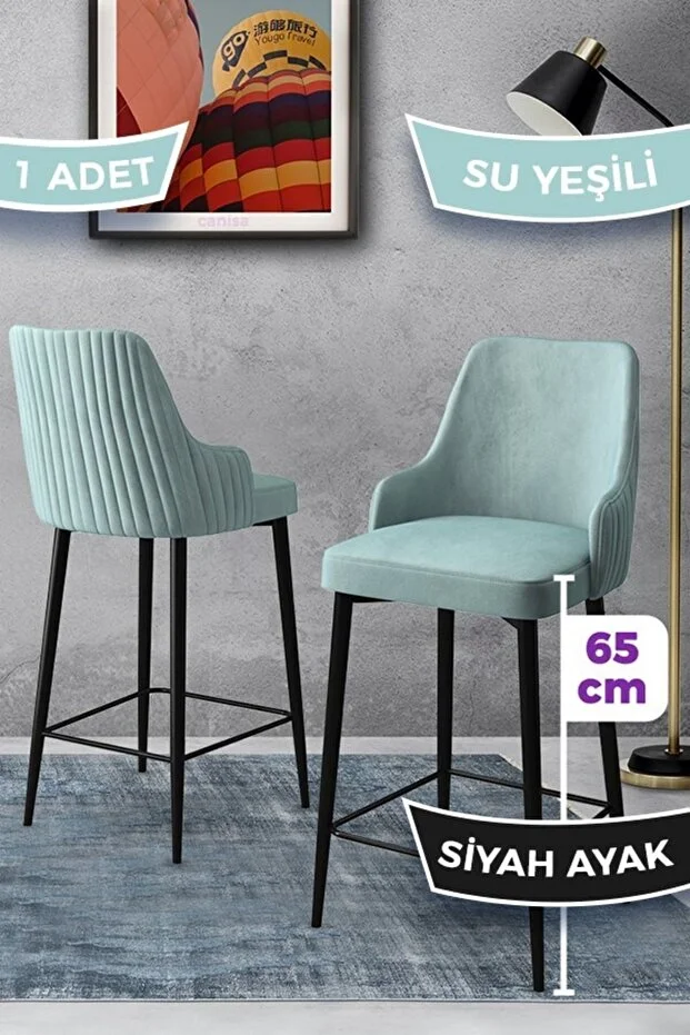 Tera Serisi 1 Adet 65 Cm Ada Mutfak Bar Sandalyesi Babyface Kumaş Siyah Metal Ayaklı(Görsellerde Renkler Belirtilmiştir)